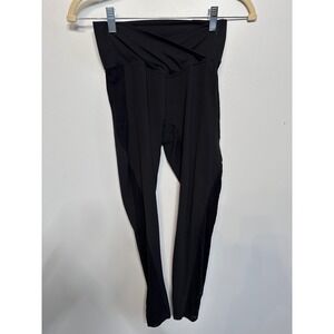 Halara Black Crossover Waist Leggings Lace Side Panels Womens Medium 7/8 Length